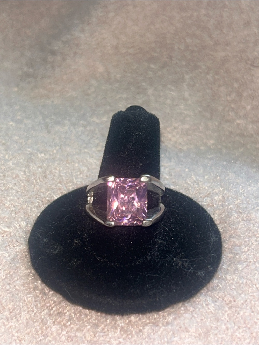 Lia Sophia Silver Ring with Cushion Pink Stone
